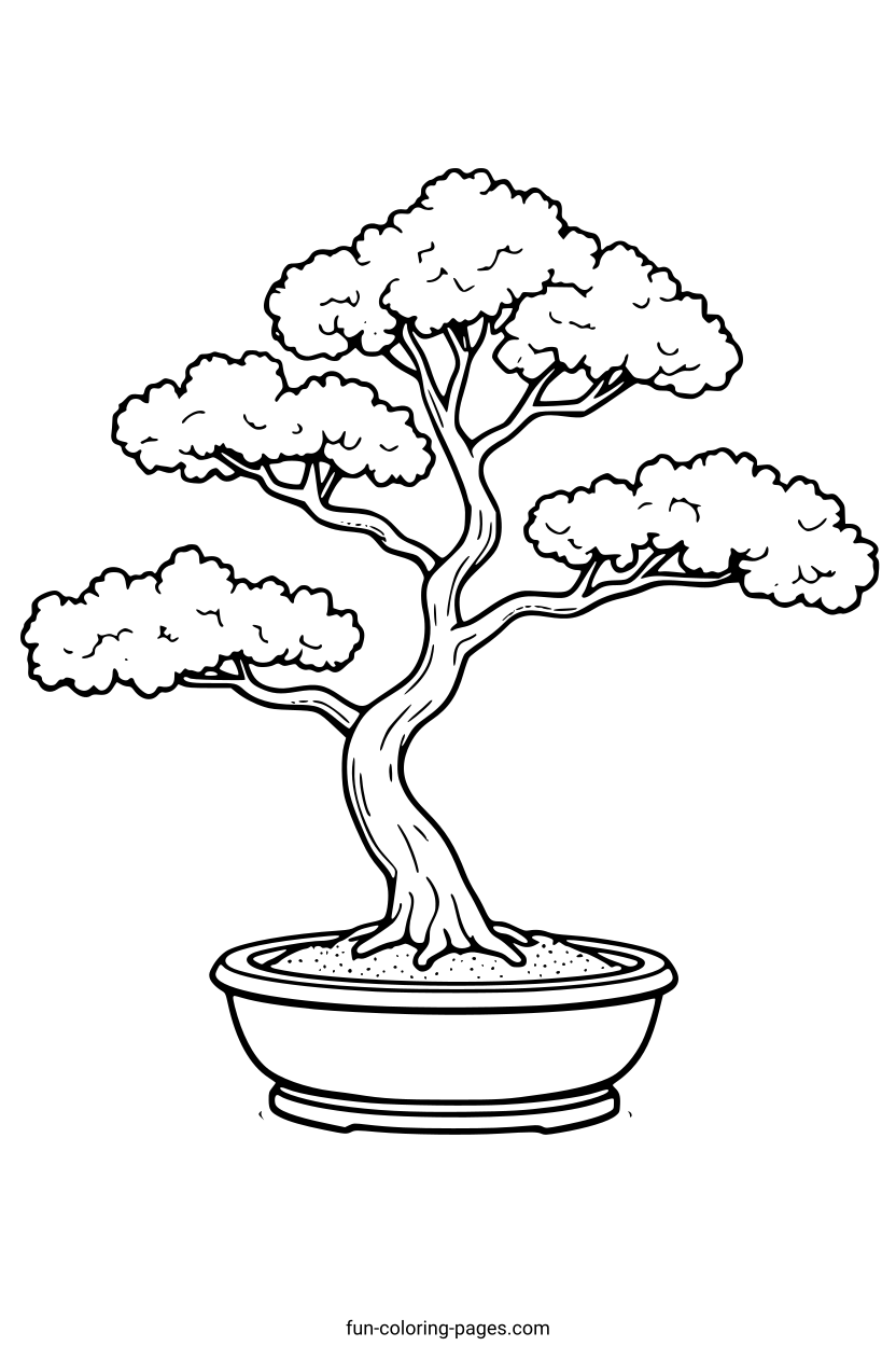 Detailed Bonsai Tree – free printable coloring page, available as PDF and SVG