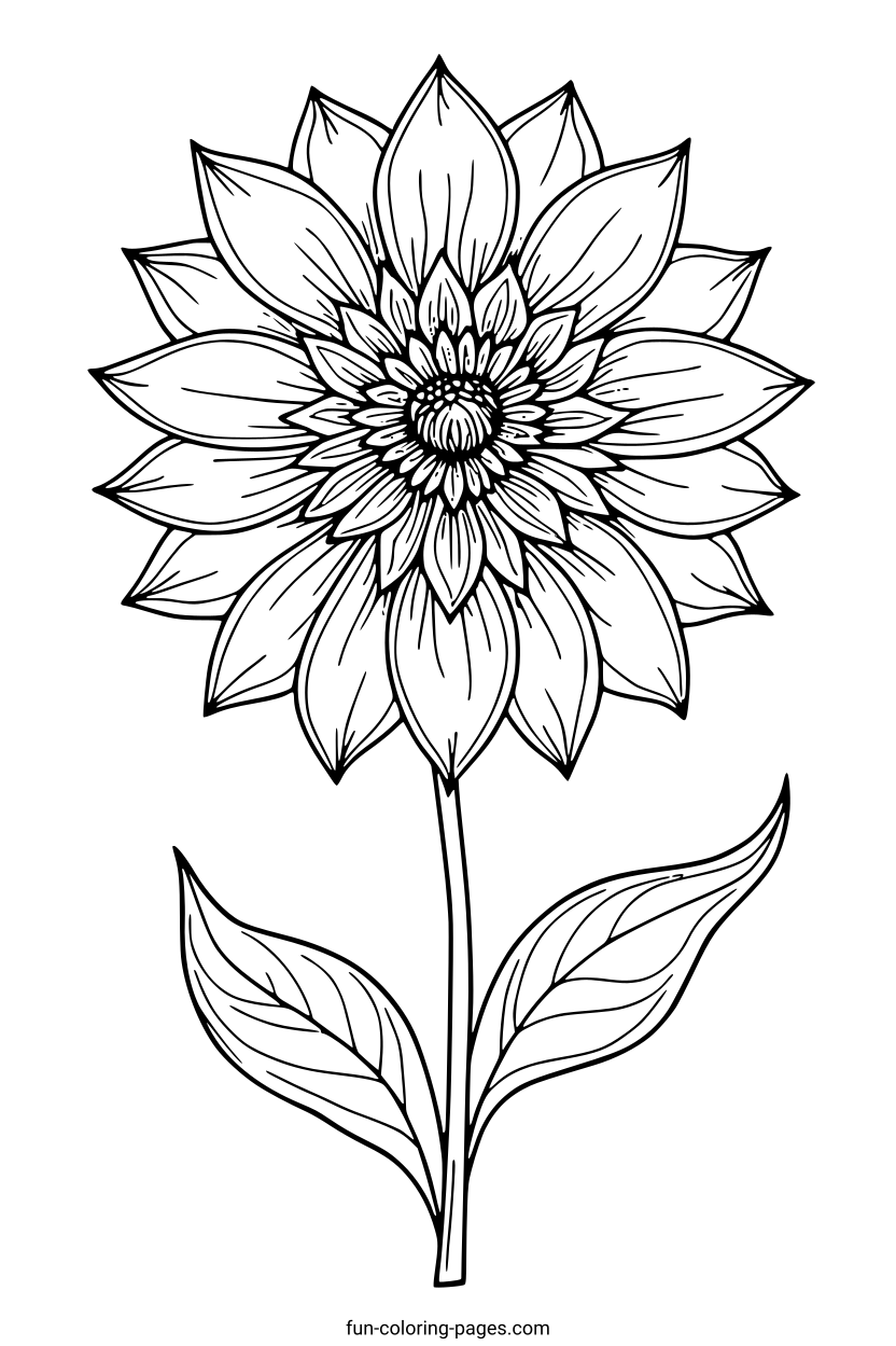 Detailed Floral Dahlia – free printable coloring page, available as PDF and SVG