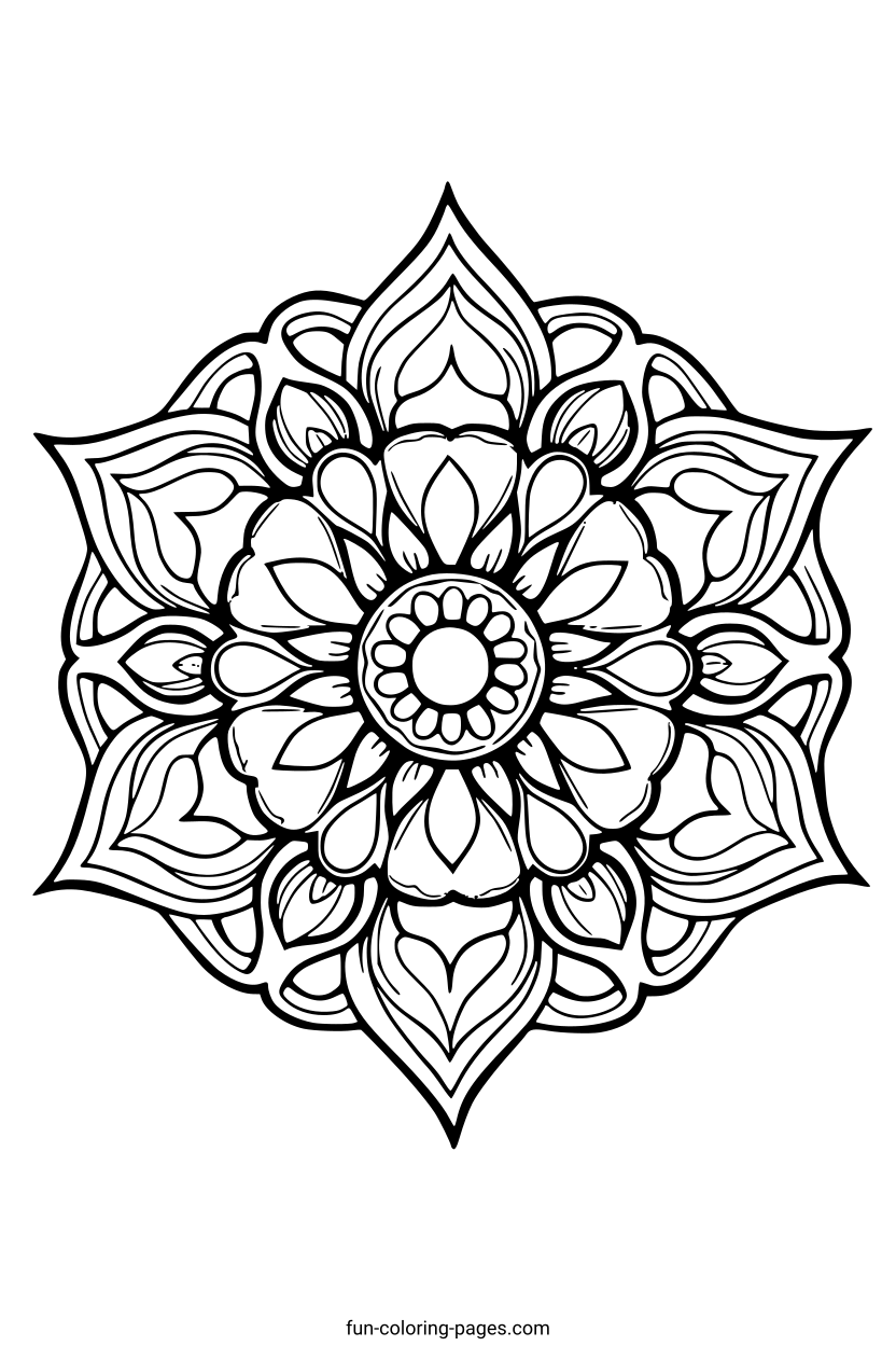 Detailed Floral Mandala – free printable coloring page, available as PDF and SVG