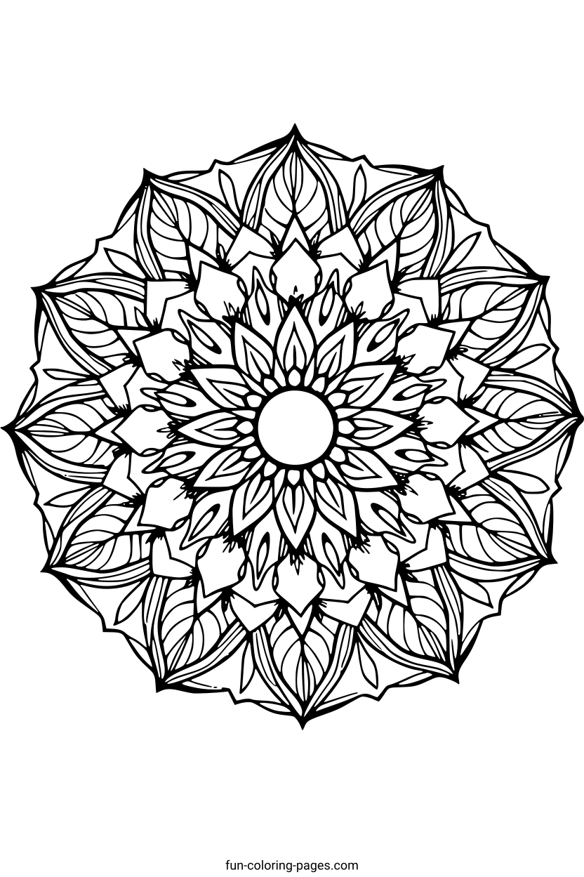 Detailed Floral Mandala – free printable coloring page, available as PDF and SVG