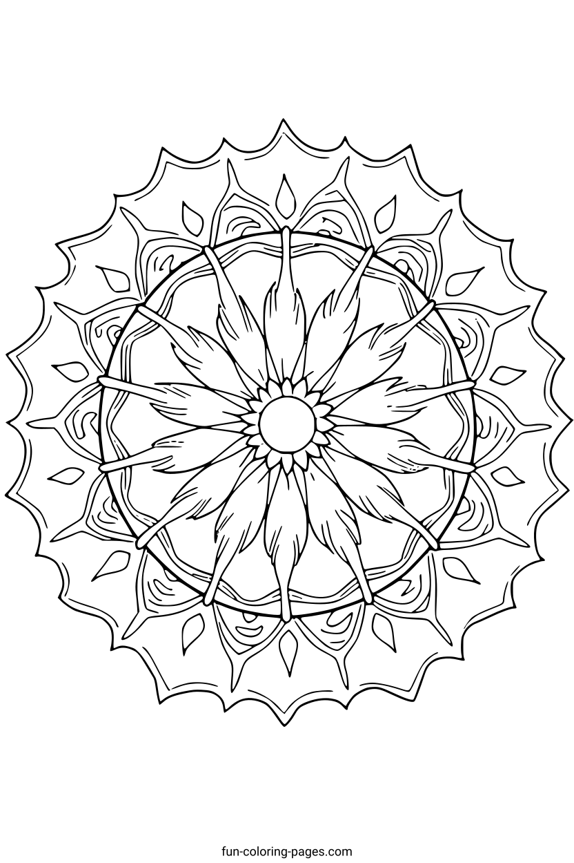 Detailed Floral Mandala – free printable coloring page, available as PDF and SVG