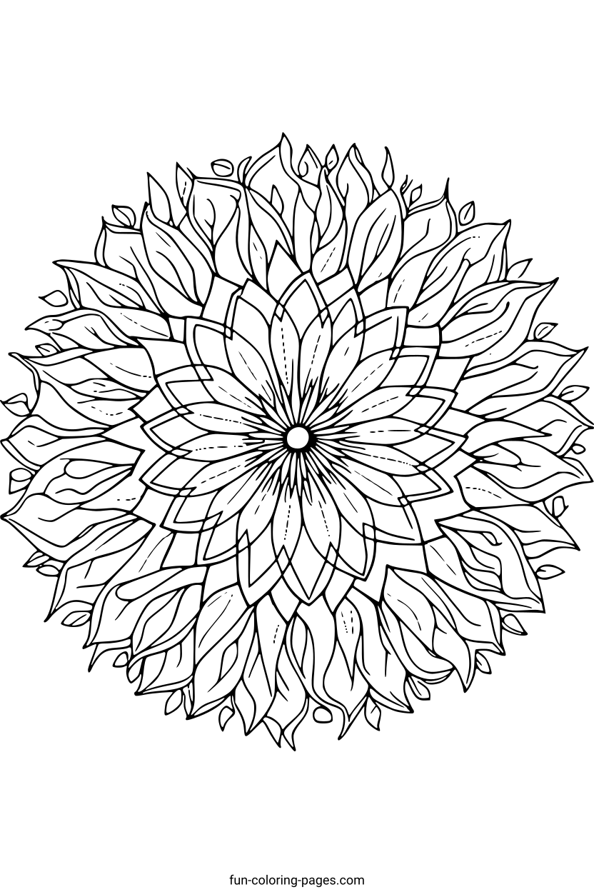 Detailed Floral Mandala – free printable coloring page, available as PDF and SVG