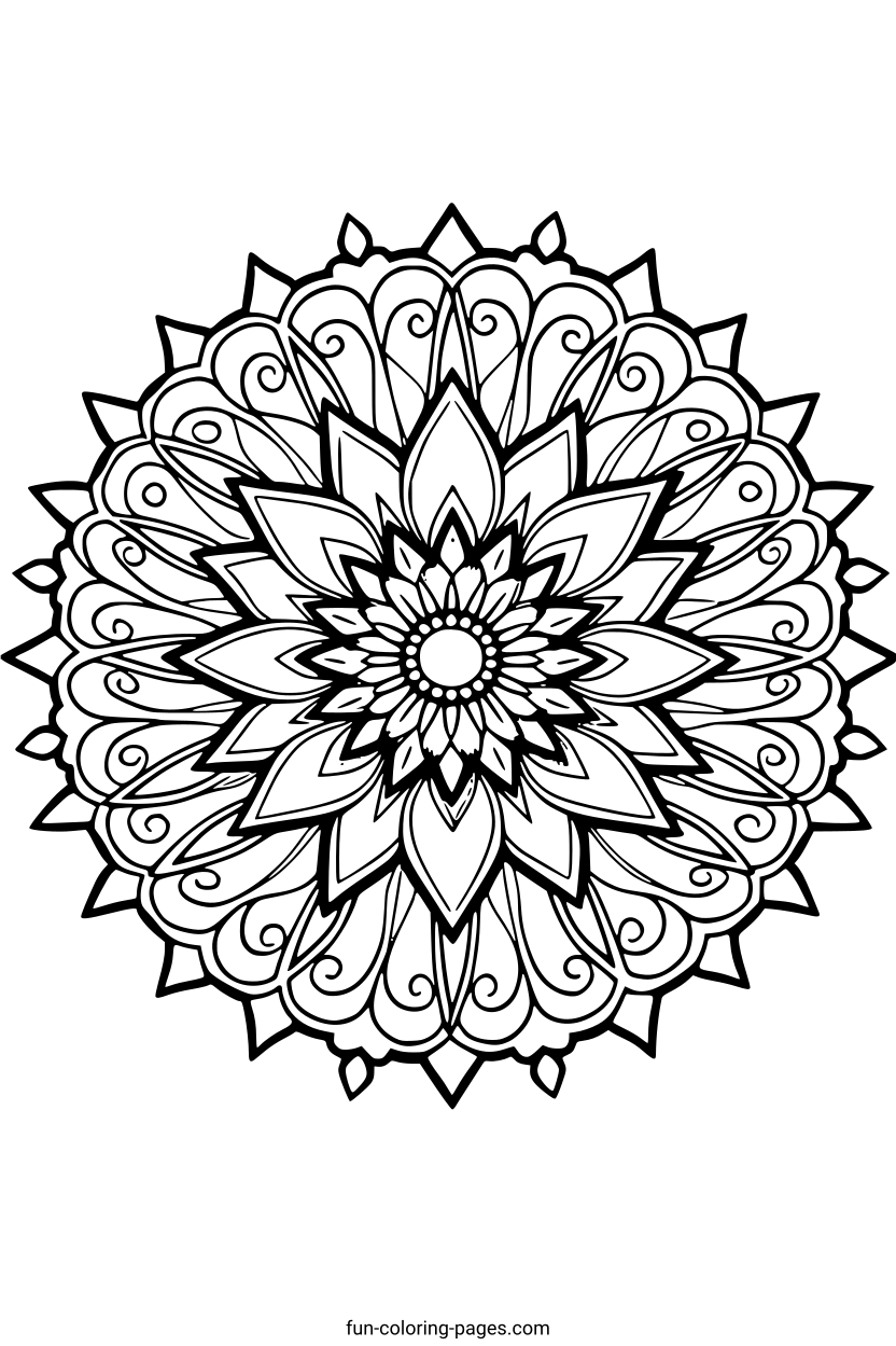 Detailed Floral Mandala – free printable coloring page, available as PDF and SVG