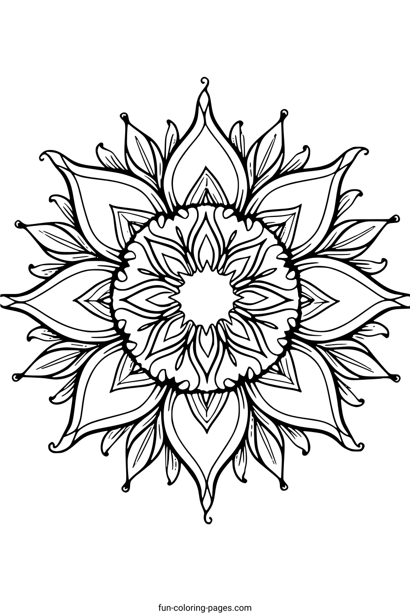 Detailed Floral Mandala – free printable coloring page, available as PDF and SVG