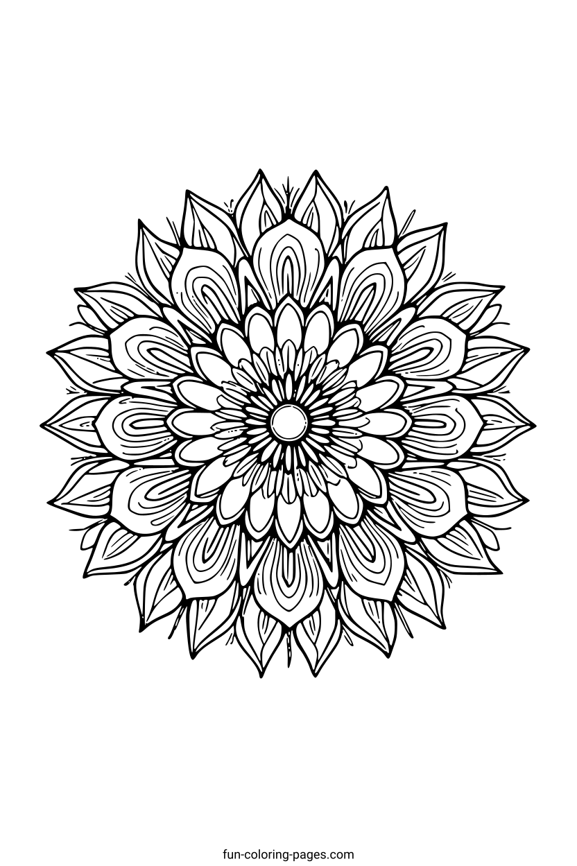 Detailed Floral Mandala – free printable coloring page, available as PDF and SVG