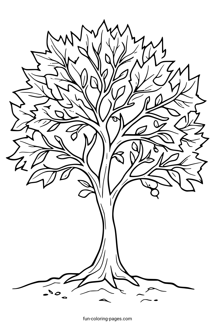 Detailed Oak Tree – free printable coloring page, available as PDF and SVG