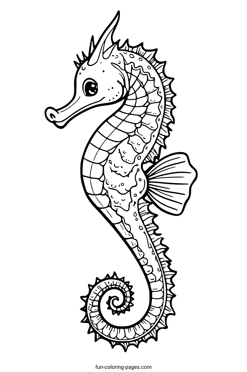 Detailed Seahorse – free printable coloring page, available as PDF and SVG