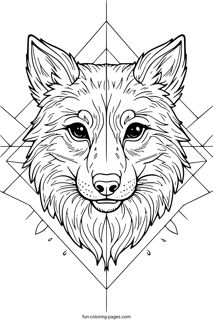 Detailed Wolf Face – free printable coloring page, available as PDF and SVG