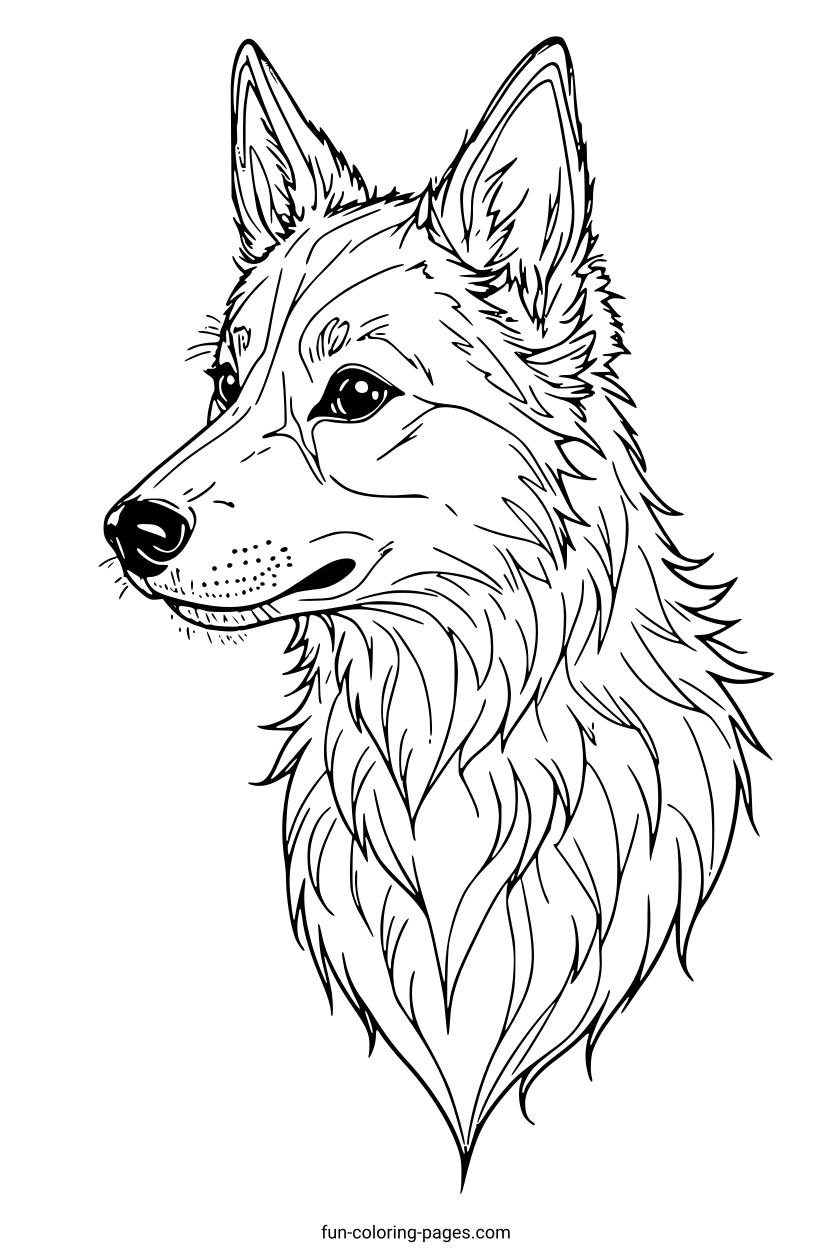 Detailed Wolf Portrait – free printable coloring page, available as PDF and SVG