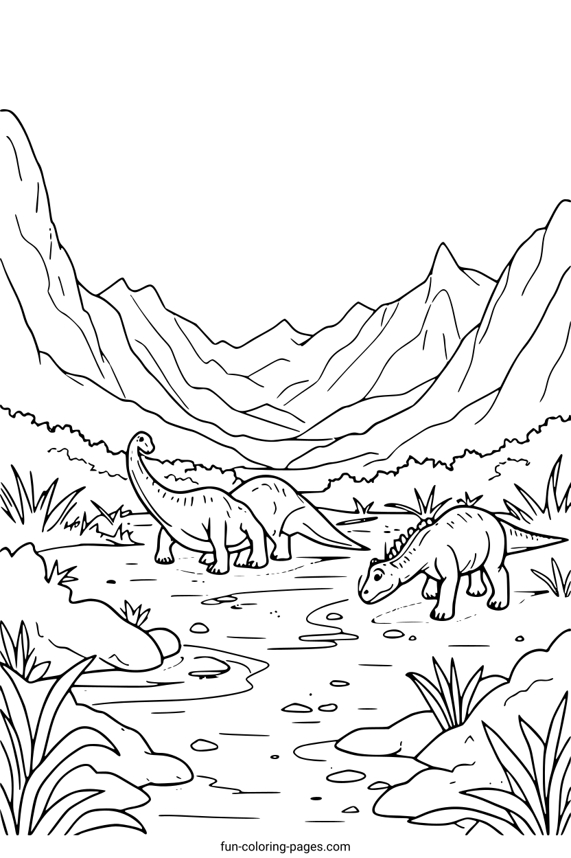 Dinosaur Landscape – free printable coloring page, available as PDF and SVG