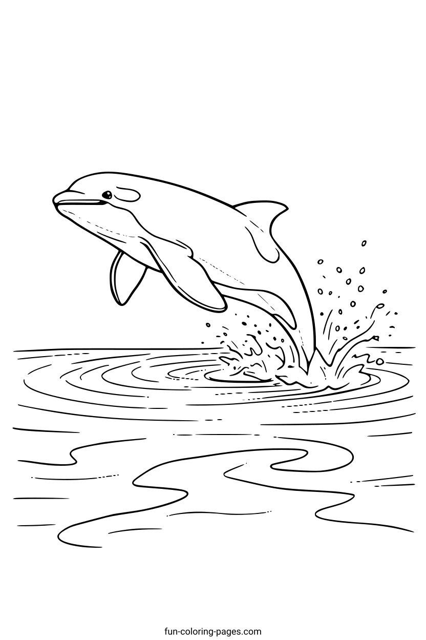 Dolphin Jumping Out Of Water – free printable coloring page, available as PDF and SVG