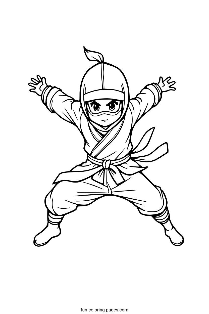 Dynamic Ninja in Flight – free printable coloring page, available as PDF and SVG