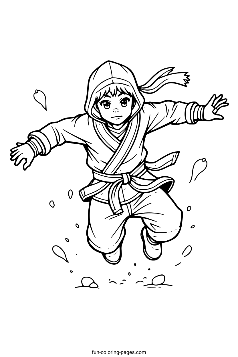 Dynamic Ninja in Motion – free printable coloring page, available as PDF and SVG