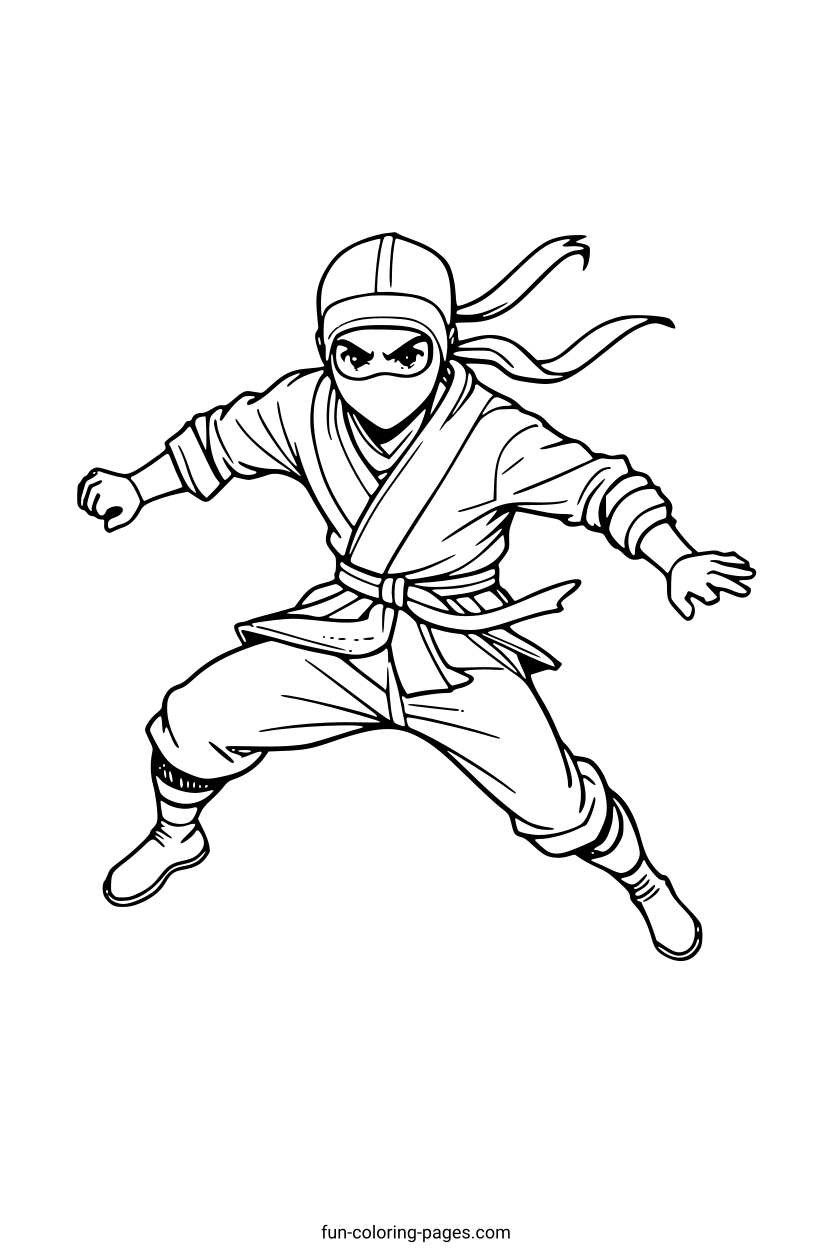 Dynamic Ninja in Motion – free printable coloring page, available as PDF and SVG