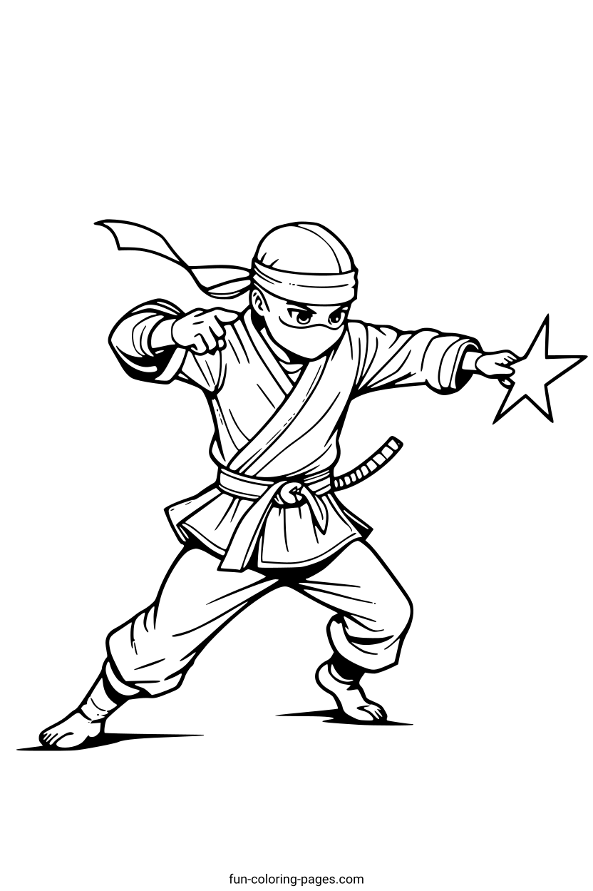 Dynamic Ninja with Star – free printable coloring page, available as PDF and SVG