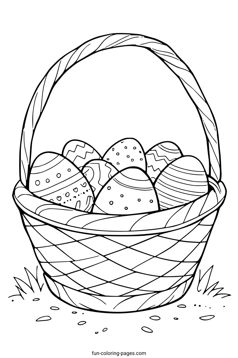 Easter Basket with Decorated Eggs – free printable coloring page, available as PDF and SVG