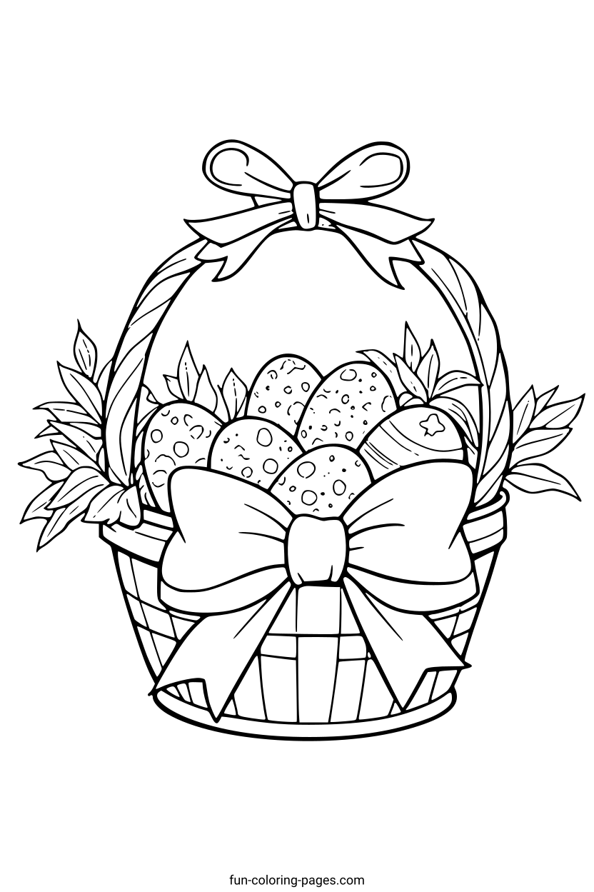 Easter Basket with Decorated Eggs – free printable coloring page, available as PDF and SVG