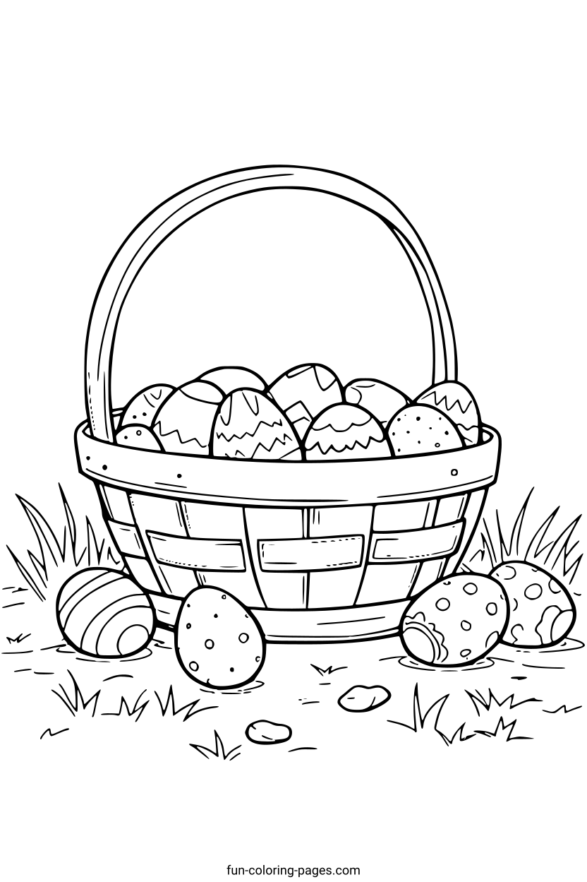 Easter Basket with Decorated Eggs – free printable coloring page, available as PDF and SVG
