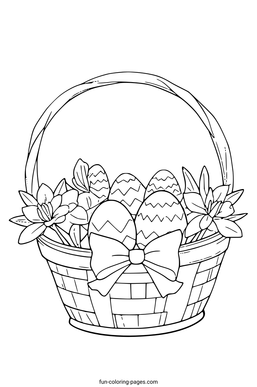 Easter Basket with Decorated Eggs – free printable coloring page, available as PDF and SVG