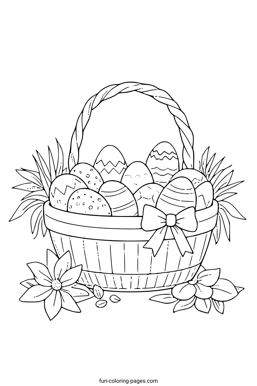 Easter Basket with Decorated Eggs – free printable coloring page, available as PDF and SVG