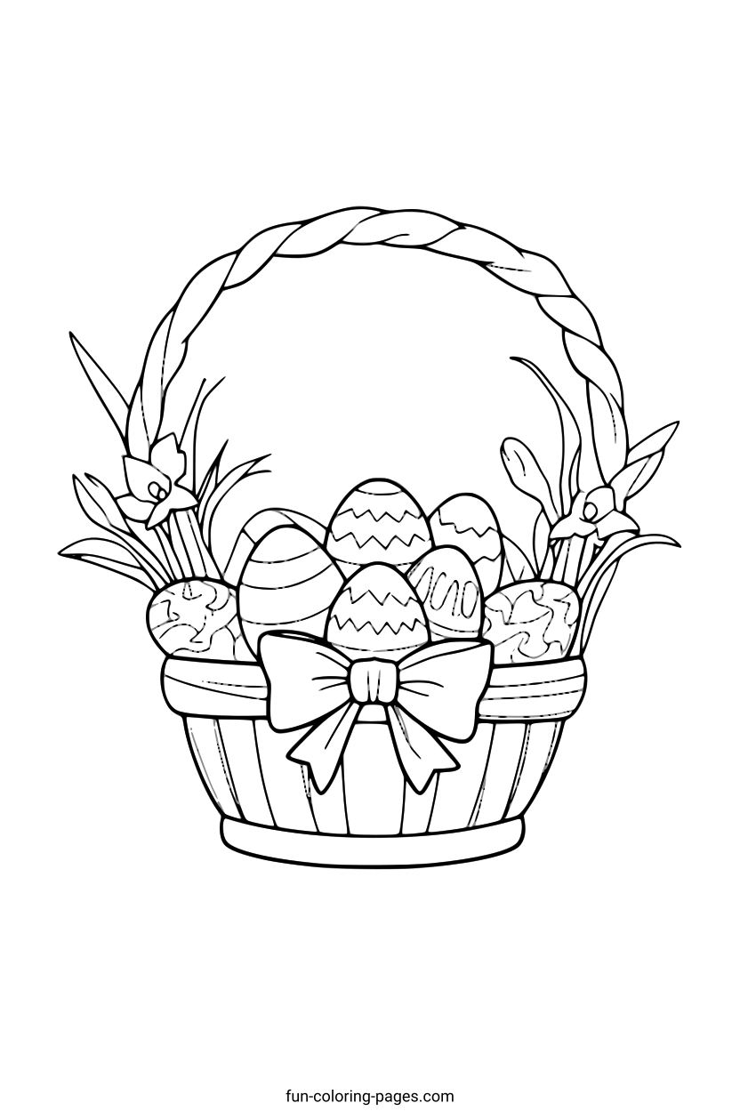Easter Basket with Decorated Eggs – free printable coloring page, available as PDF and SVG