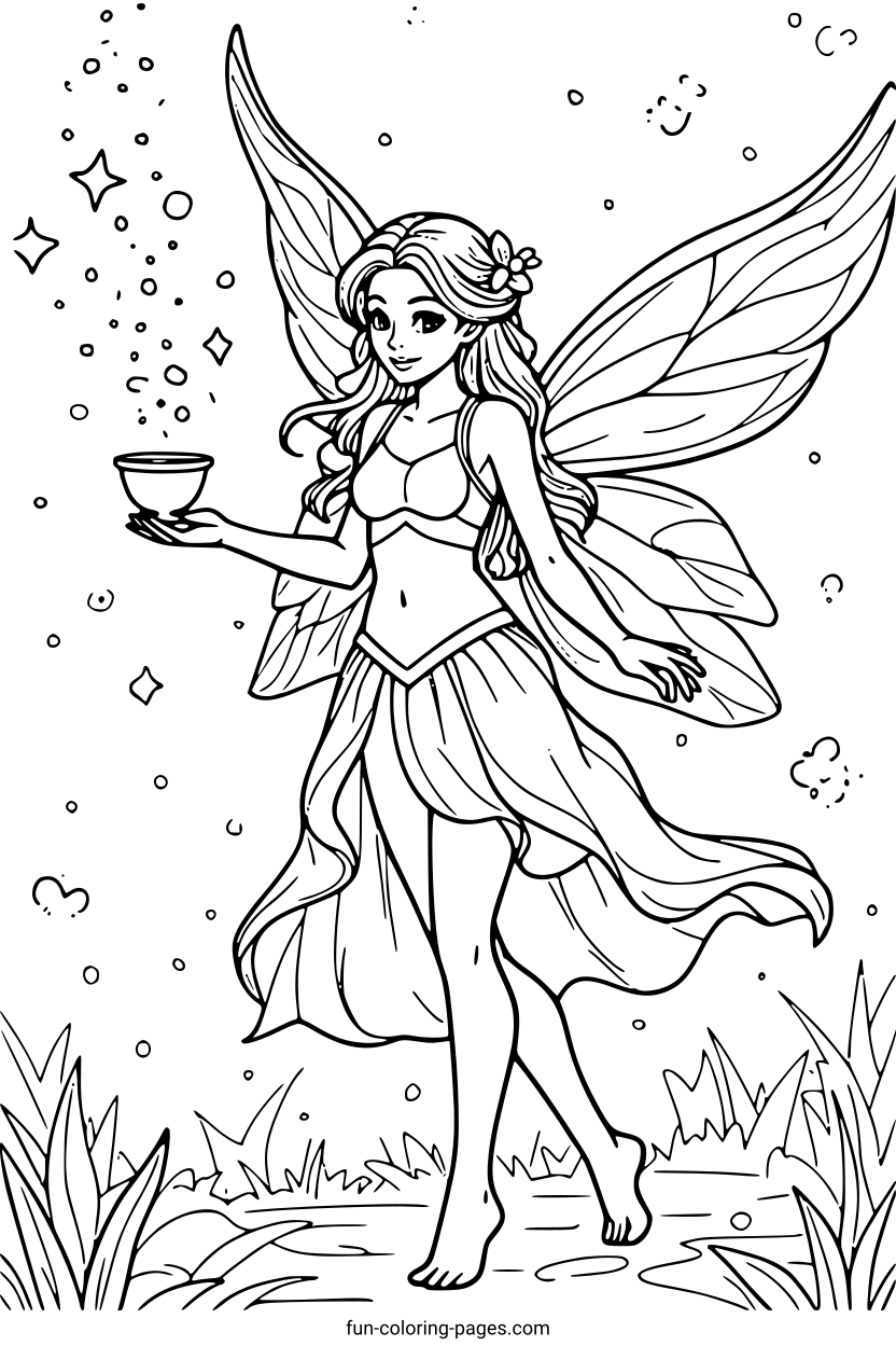 Elegant Fairy with Delicate Wings – free printable coloring page, available as PDF and SVG