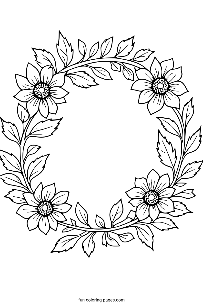 Elegant Floral Wreath Border – free printable coloring page, available as PDF and SVG