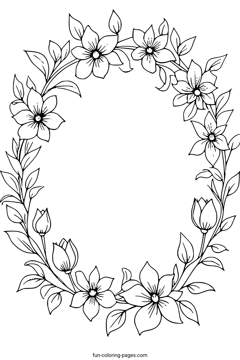 Elegant Floral Wreath Border – free printable coloring page, available as PDF and SVG