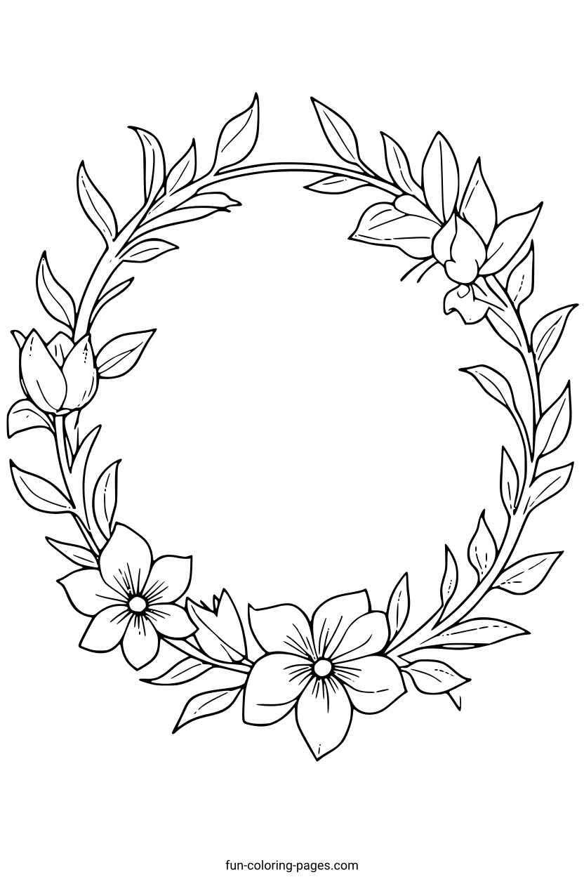 Elegant Floral Wreath Border – free printable coloring page, available as PDF and SVG