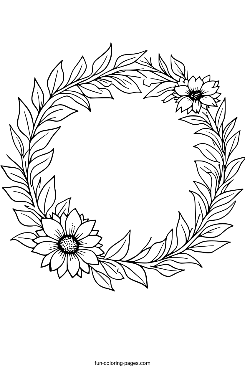 Elegant Floral Wreath Border – free printable coloring page, available as PDF and SVG