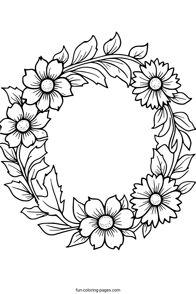 Elegant Floral Wreath – free printable coloring page, available as PDF and SVG