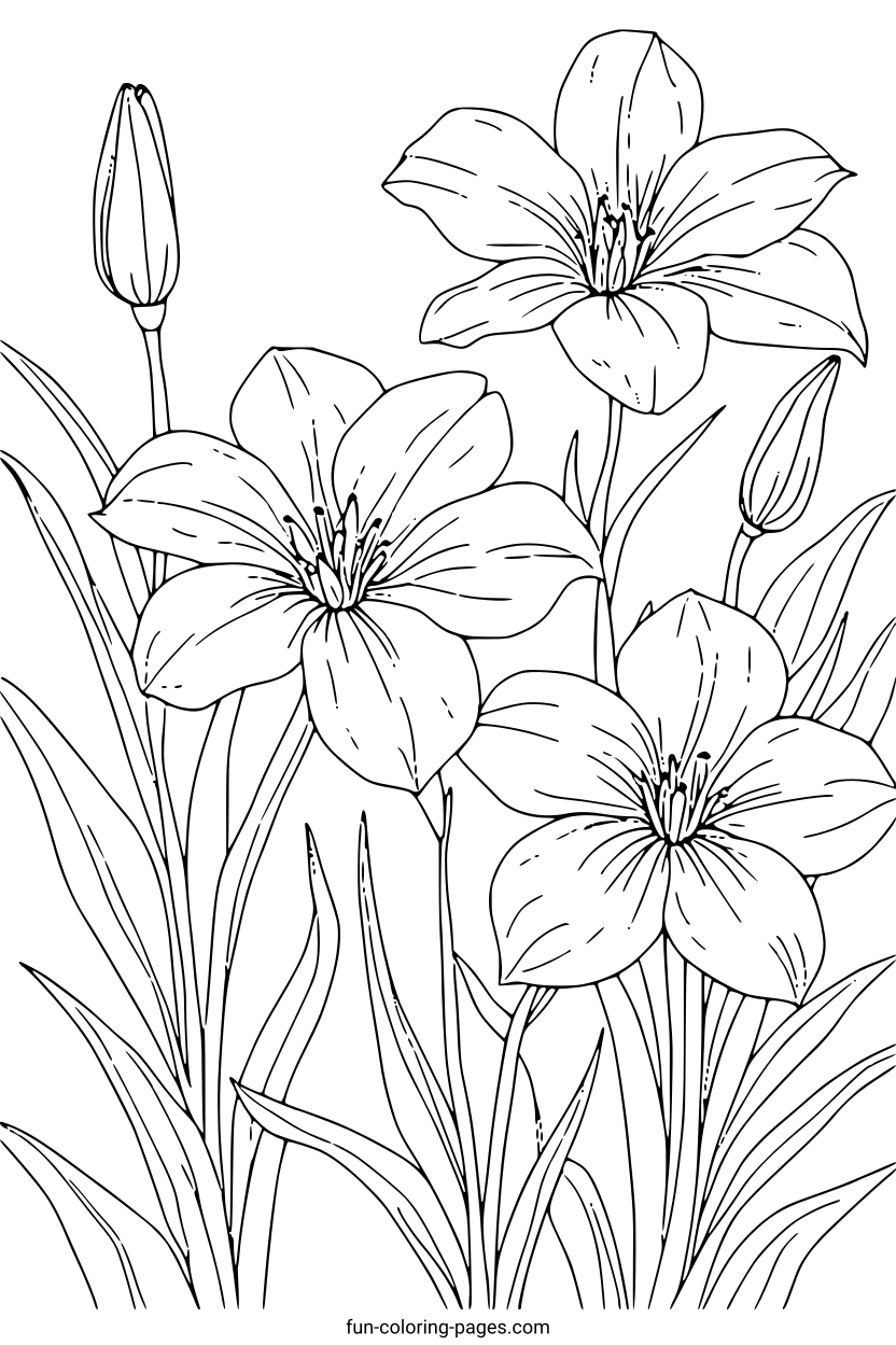 Elegant Lily Bouquet – free printable coloring page, available as PDF and SVG