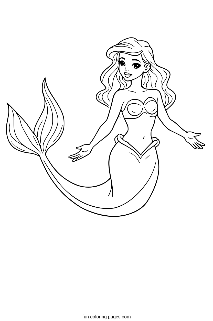 Elegant Mermaid Portrait – free printable coloring page, available as PDF and SVG