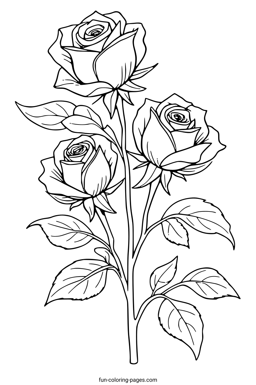 Elegant Rose Bouquet – free printable coloring page, available as PDF and SVG