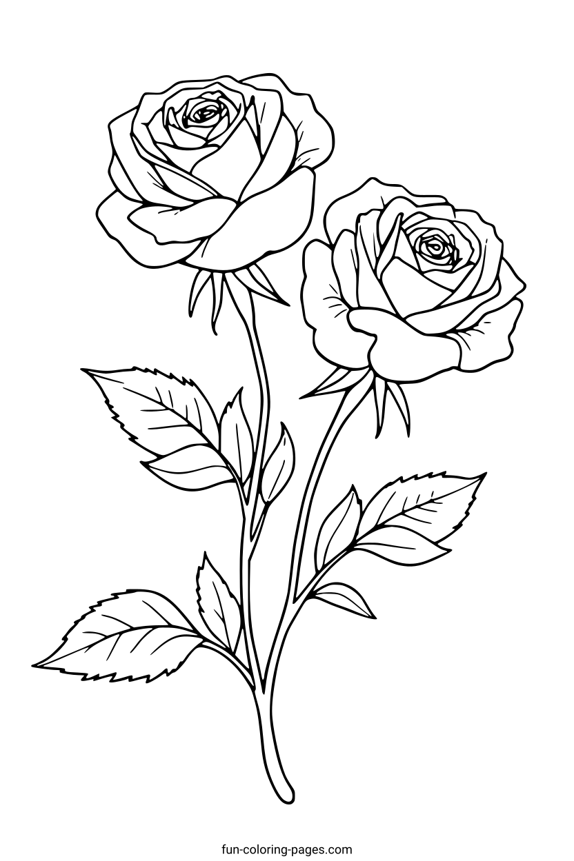 Elegant Rose Pair – free printable coloring page, available as PDF and SVG