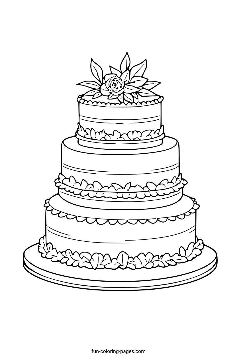 Elegant Three-Tiered Wedding Cake – free printable coloring page, available as PDF and SVG