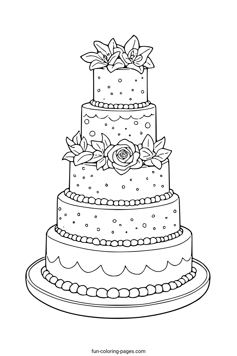 Elegant Wedding Cake – free printable coloring page, available as PDF and SVG