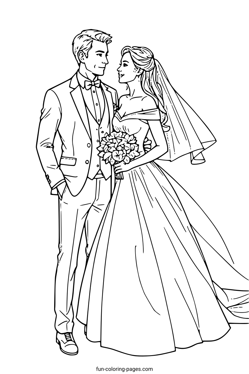 Elegant Wedding Couple – free printable coloring page, available as PDF and SVG