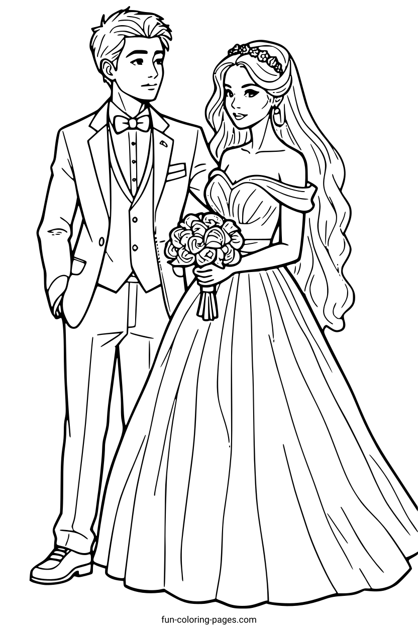 Elegant Wedding Couple – free printable coloring page, available as PDF and SVG