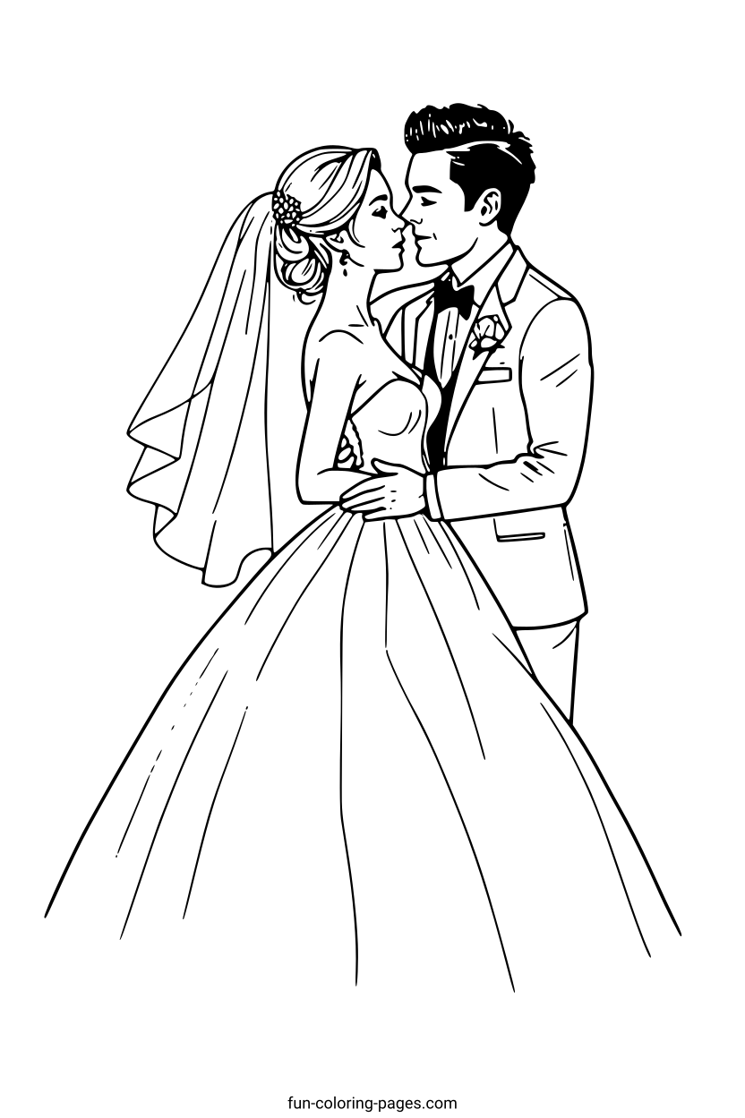 Elegant Wedding Couple – free printable coloring page, available as PDF and SVG