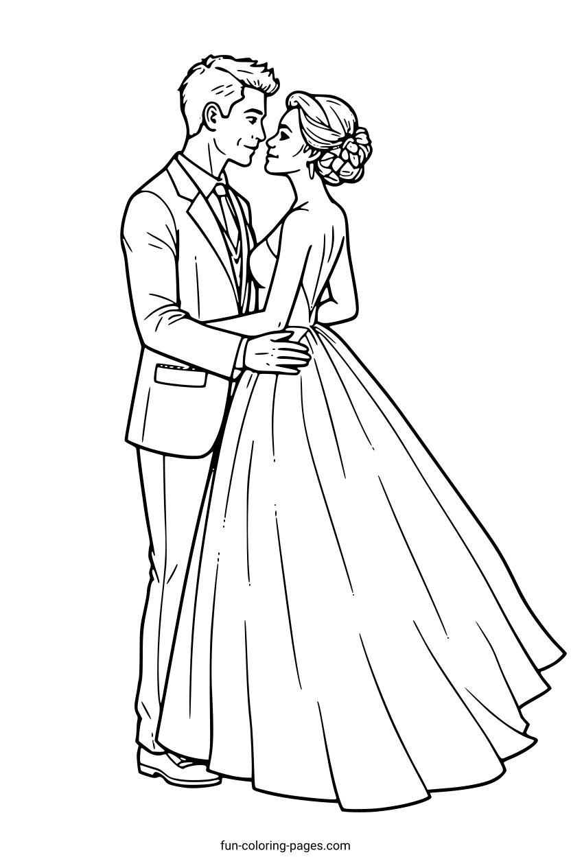 Elegant Wedding Dance – free printable coloring page, available as PDF and SVG