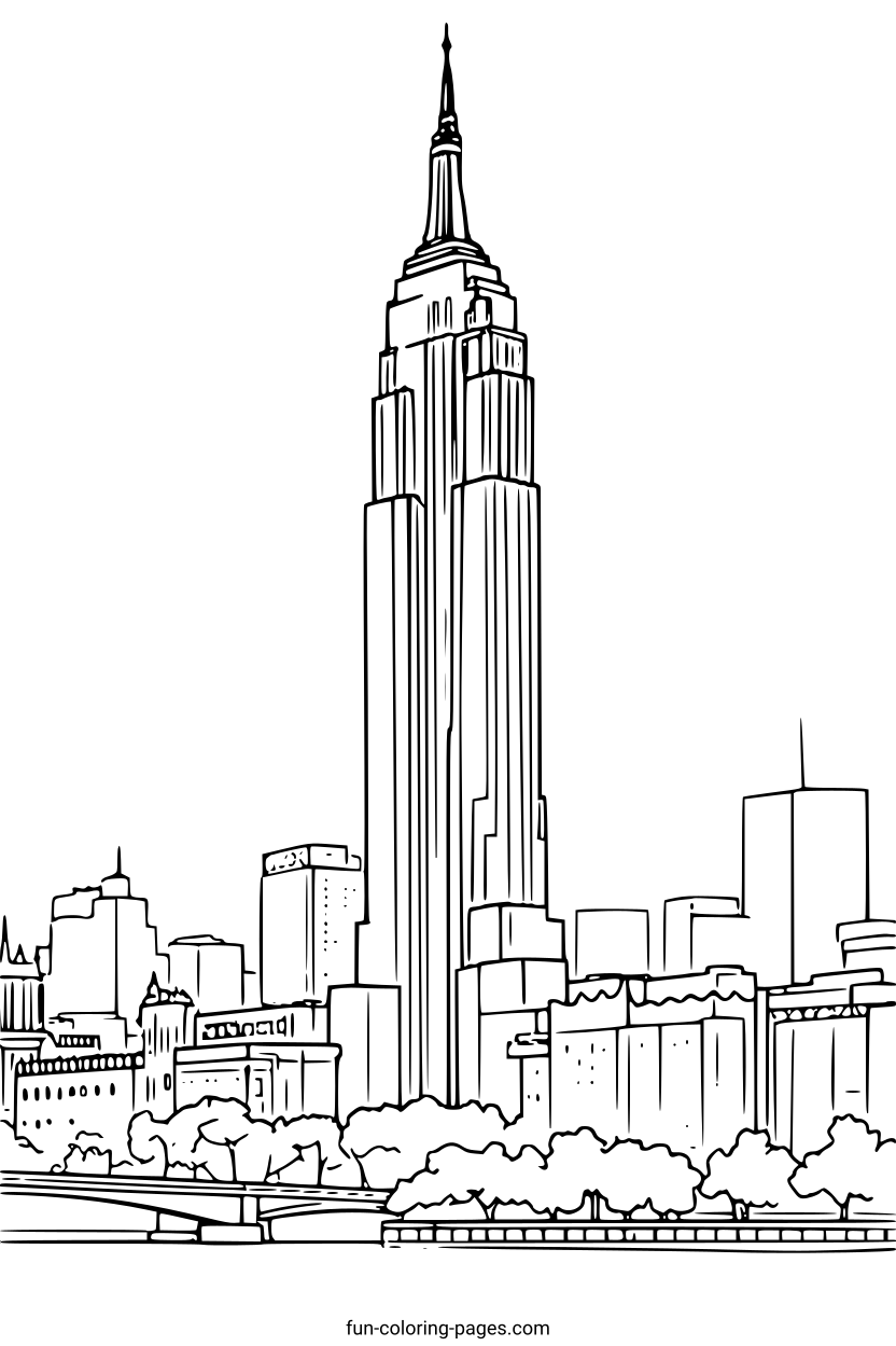 Empire State Building Cityscape – free printable coloring page, available as PDF and SVG