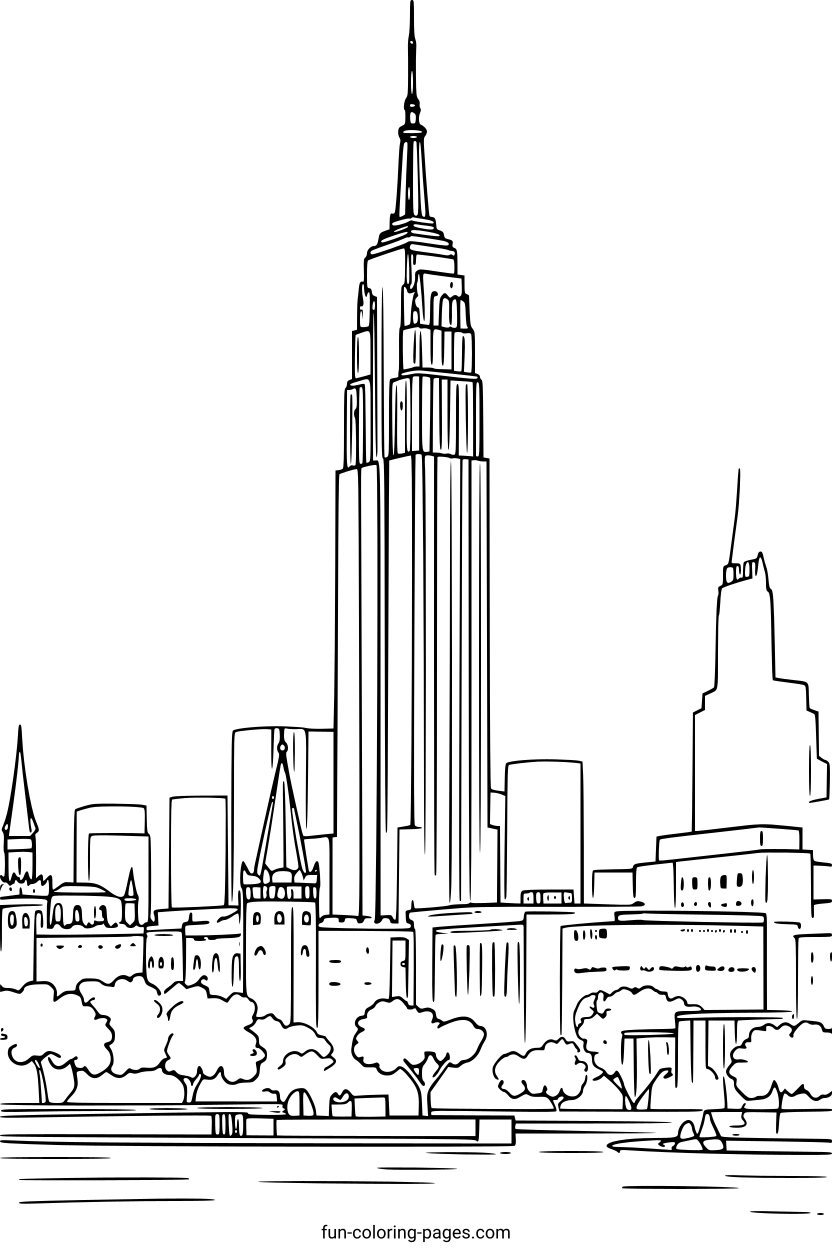 Empire State Building Cityscape – free printable coloring page, available as PDF and SVG