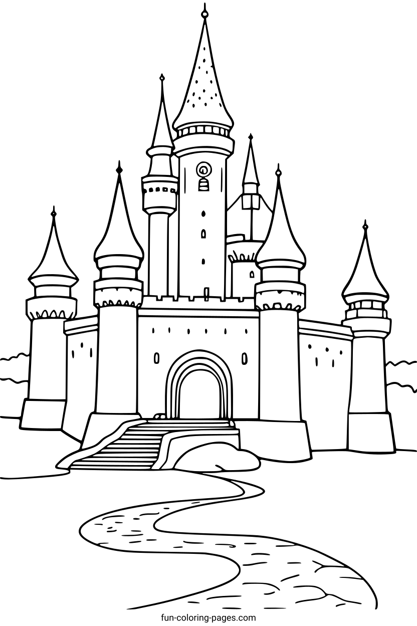 Enchanted Fairy Tale Castle – free printable coloring page, available as PDF and SVG