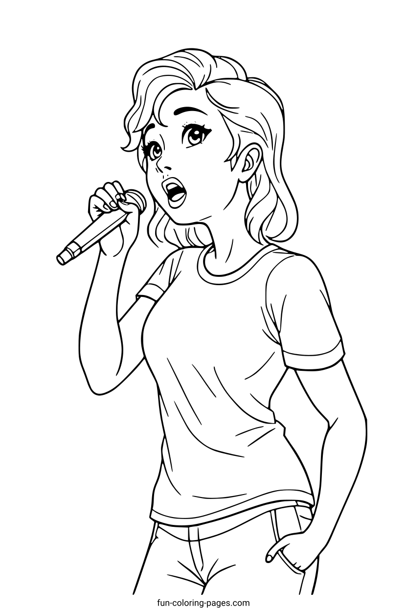 Energetic Young Singer – free printable coloring page, available as PDF and SVG