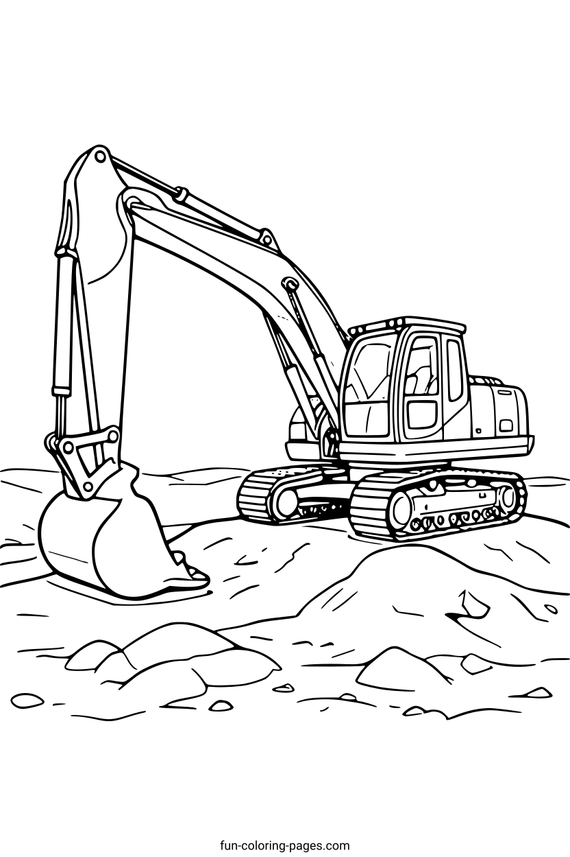 Excavator in Construction Site – free printable coloring page, available as PDF and SVG