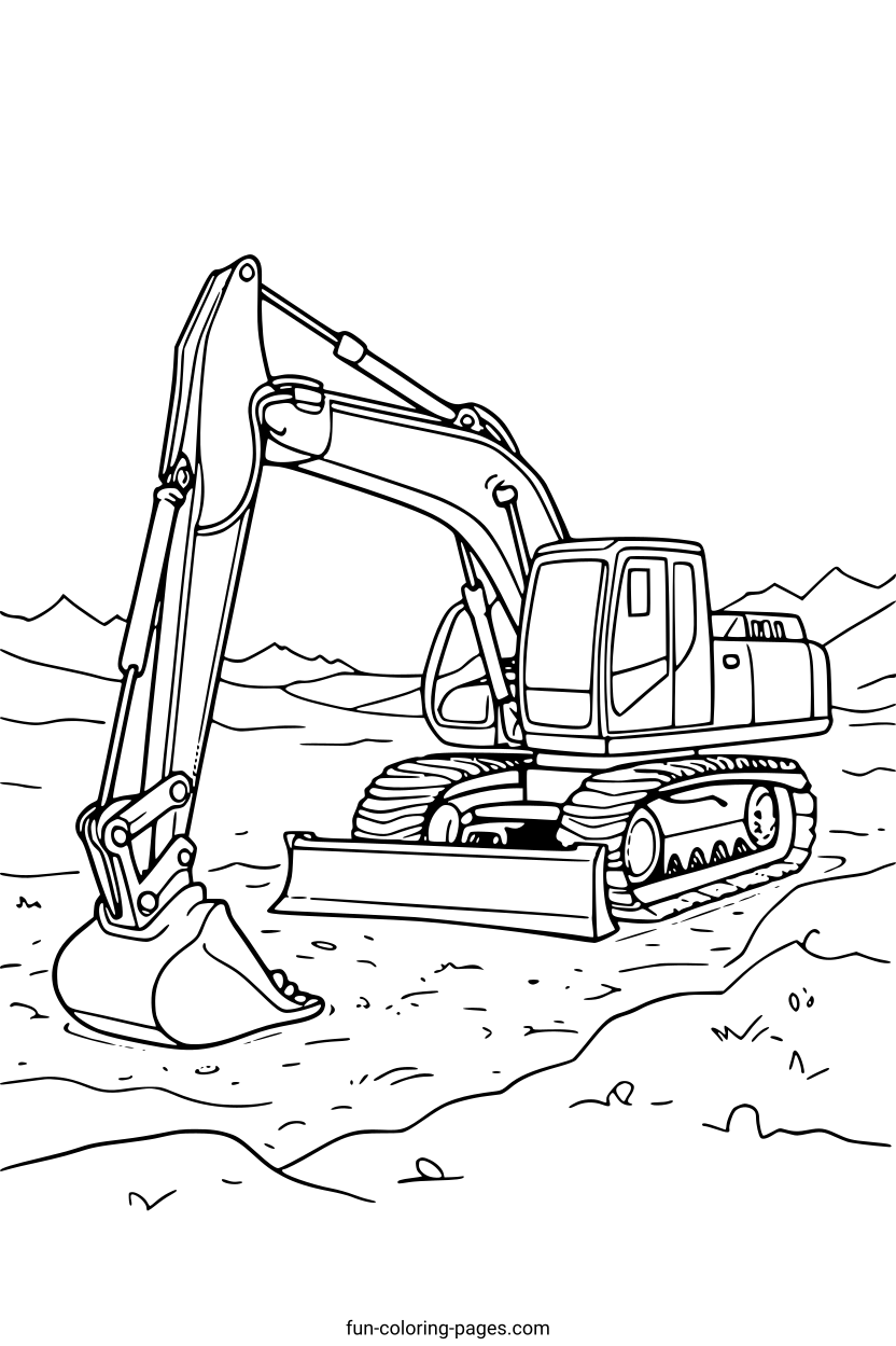 Excavator in Desert – free printable coloring page, available as PDF and SVG