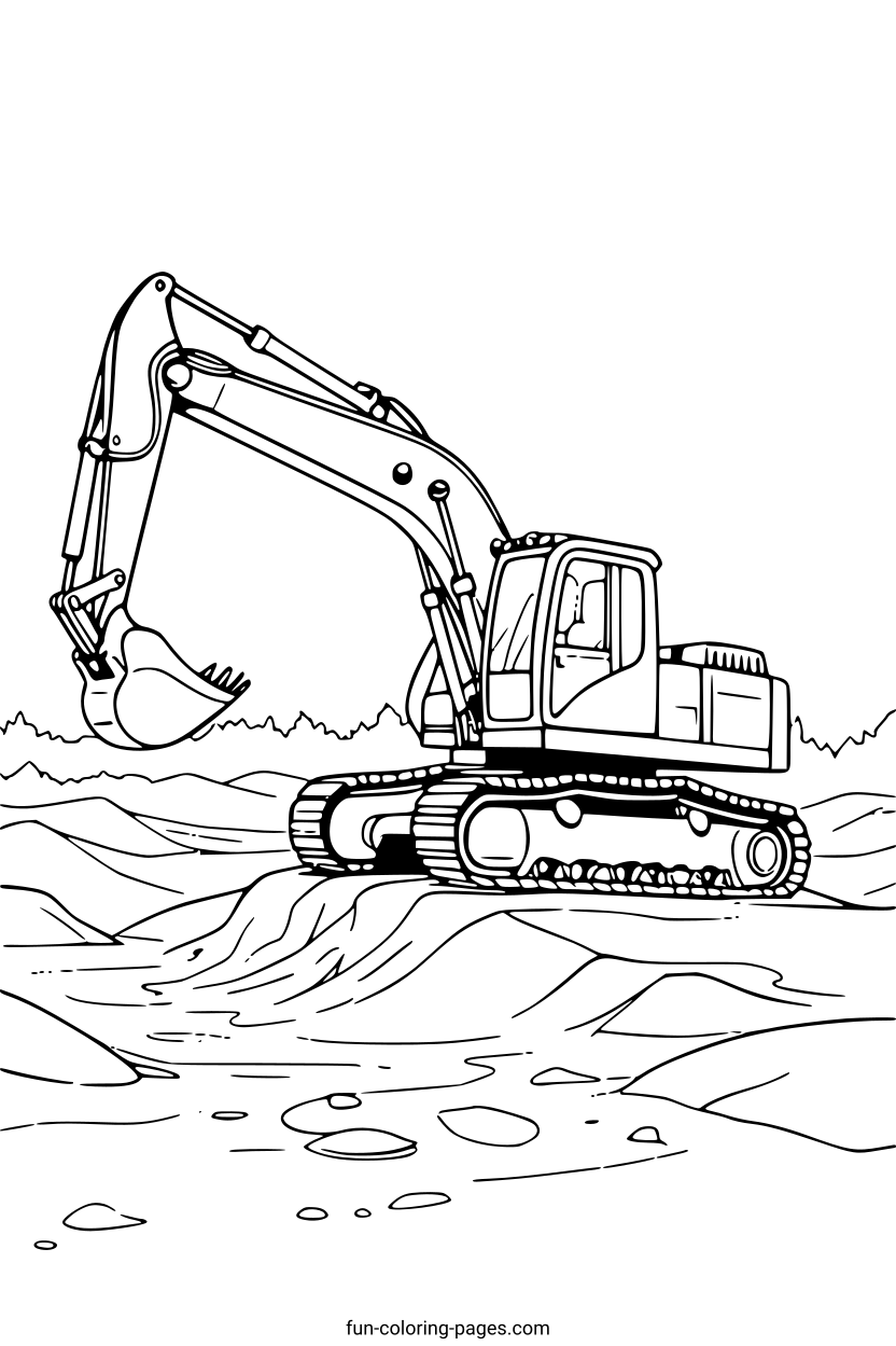 Excavator on Construction Site – free printable coloring page, available as PDF and SVG
