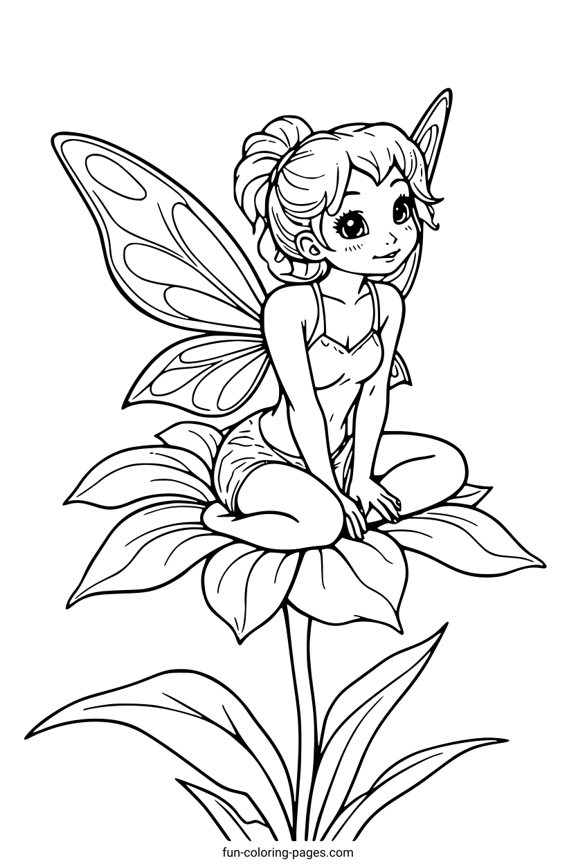 Fairytale Fairy on Lily – free printable coloring page, available as PDF and SVG
