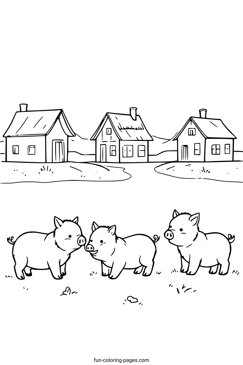 The Three Little Pigs – free printable coloring page, available as PDF and SVG